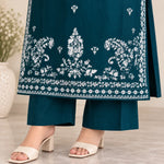 Teal Dhanak Embroidered 2-Piece Winter Suit – DE-5149