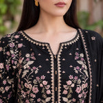 Women's Embroidered 3-Piece Dhanak Suit DE-4143 Black