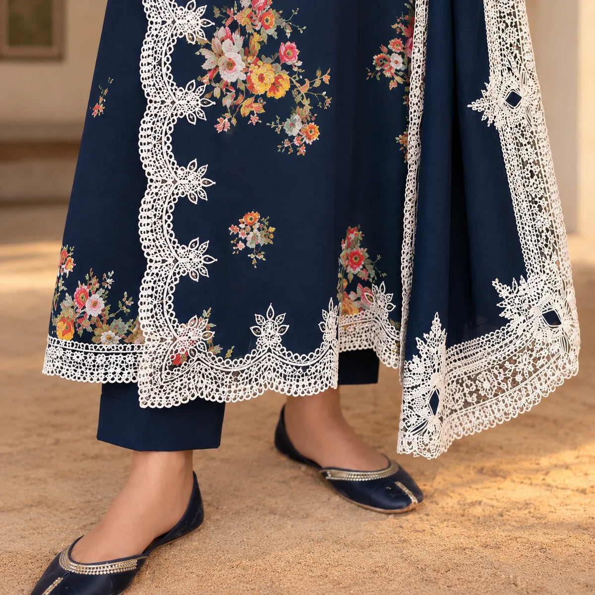 Luxury Dhanak Embroidered 3-Piece Winter Suit – Navy Blue | DE-4152