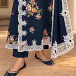 Luxury Dhanak Embroidered 3-Piece Winter Suit – Navy Blue | DE-4152