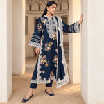 Luxury Dhanak Embroidered 3-Piece Winter Suit – Navy Blue | DE-4152