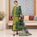 Olive Green Dhanak Embroidered 3-Piece Winter Suit with Wool Shawl – DE-6195