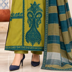 Olive Green Dhanak Embroidered 3-Piece Winter Suit with Wool Shawl – DE-6195