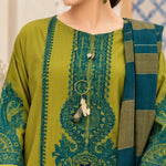 Olive Green Dhanak Embroidered 3-Piece Winter Suit with Wool Shawl – DE-6195