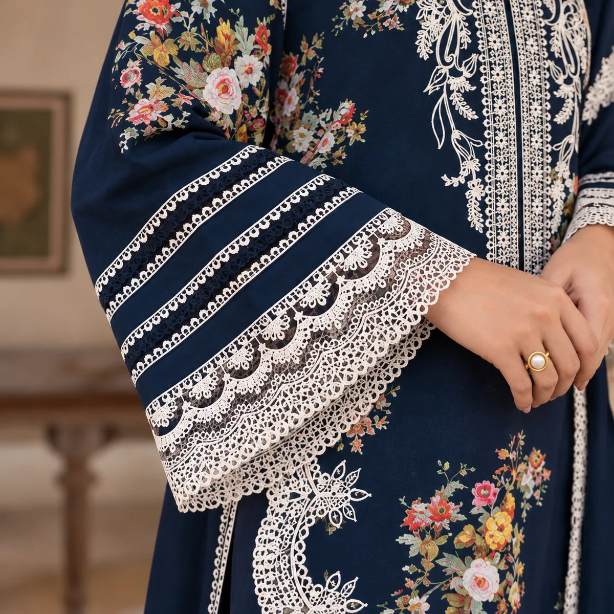 Luxury Dhanak Embroidered 3-Piece Winter Suit – Navy Blue | DE-4152