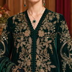 Bottle Green Dhanak Luxury Embroidered 3-Piece Winter Suit – DE-6172
