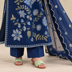 Navy Blue Dhanak Luxury Embroidered 3-Piece Winter Suit – DE-6186