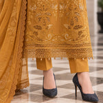 Mustard Gold Dhanak Luxury Embroidered 3-Piece Winter Suit – DE-6176
