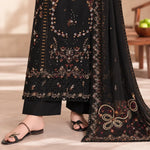 Black Dhanak Luxury Embroidered 3-Piece Winter Suit – DE-6207