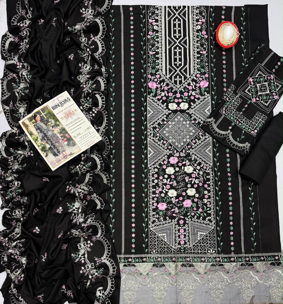 Bin Ilyas Dhanak Luxury Embroidered 3-Piece Unstitched Winter Suit – DE-4129