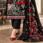 Black Dhanak Luxury Floral Embroidered 3-Piece Winter Suit – DE-6209