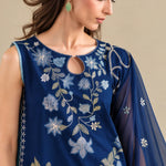 Navy Blue Dhanak Luxury Embroidered 3-Piece Winter Suit – DE-6186