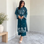 Teal Dhanak Embroidered 2-Piece Winter Suit – DE-5149