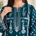 Teal Dhanak Embroidered 2-Piece Winter Suit – DE-5149