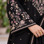 Women's Embroidered 3-Piece Dhanak Suit DE-4143 Black