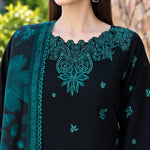 Black & Teal Dhanak Luxury Embroidered 3-Piece Winter Suit – DE-6159