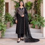 Women's Embroidered 3-Piece Dhanak Suit DE-4143 Black
