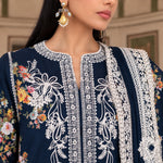 Luxury Dhanak Embroidered 3-Piece Winter Suit – Navy Blue | DE-4152