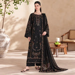 Black Dhanak Luxury Embroidered 3-Piece Winter Suit – DE-6207