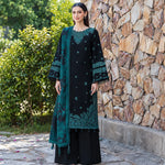 Black & Teal Dhanak Luxury Embroidered 3-Piece Winter Suit – DE-6159