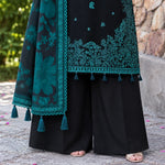 Black & Teal Dhanak Luxury Embroidered 3-Piece Winter Suit – DE-6159