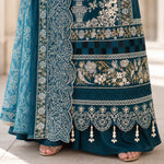 Teal Blue Dhanak Luxury Embroidered 3-Piece Winter Suit – DE-6135