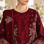 Maroon Dhanak Luxury Embroidered 3-Piece Winter Suit – DE-6525