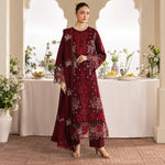 Maroon Dhanak Luxury Embroidered 3-Piece Winter Suit – DE-6525