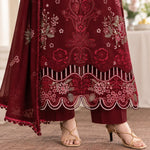 Maroon Dhanak Luxury Embroidered 3-Piece Winter Suit – DE-6525