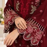 Maroon Dhanak Luxury Embroidered 3-Piece Winter Suit – DE-6525