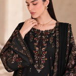 Black Dhanak Luxury Embroidered 3-Piece Winter Suit – DE-6207
