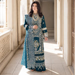 Teal Blue Dhanak Luxury Embroidered 3-Piece Winter Suit – DE-6135