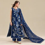 Navy Blue Dhanak Luxury Embroidered 3-Piece Winter Suit – DE-6186