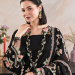 Black Dhanak Luxury Embroidered 3-Piece Winter Suit – DE-6522