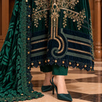 Bottle Green Dhanak Luxury Embroidered 3-Piece Winter Suit – DE-6172